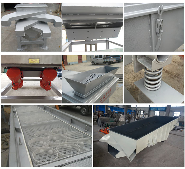 多層直線振動篩由進(jìn)料口,底座,振動電機(jī),篩網(wǎng),篩框,彈簧,出料口等組成。